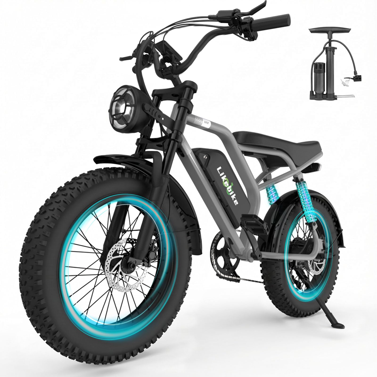 Likebike Electric Bike for Adults 1500W/2000W/3000W Peak - 32/36/47MPH 20" Fat Tire Ebike, 48V 20AH/23AH/33Ah Removable Battery 7-Speed Full Suspension Mountain Bike Off Road Hydraulic Disc Brake