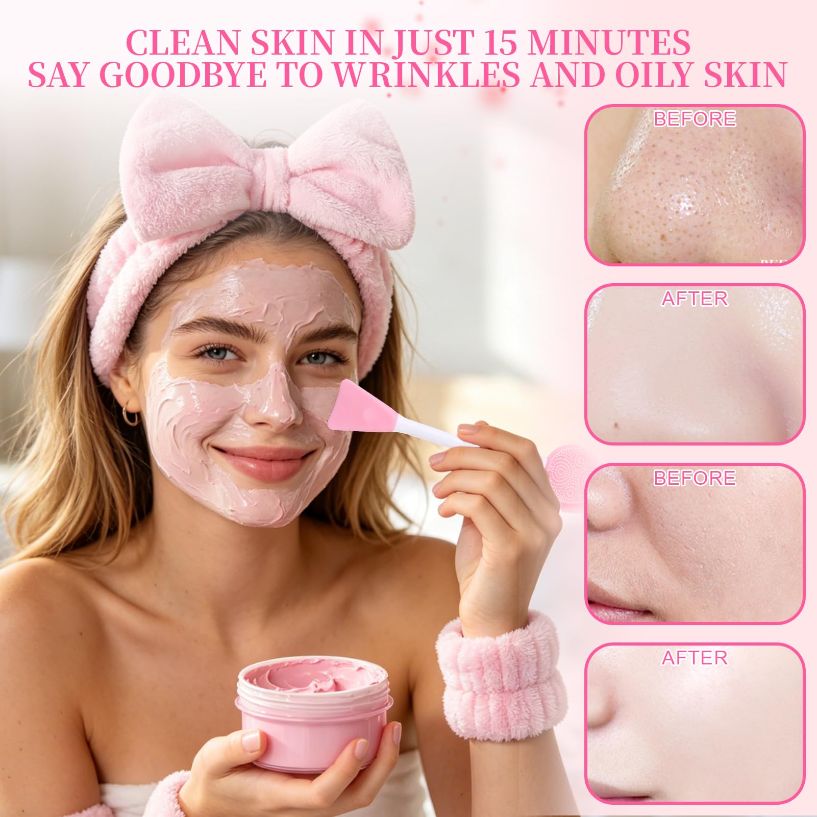 Kit per la Cura della Pelle Sakura 14 Pezzi,Include detergente, essenza, crema, maschera di fango,Sakura Skincare Set,Set Skincare Viso Completo per Ragazze e Donne
