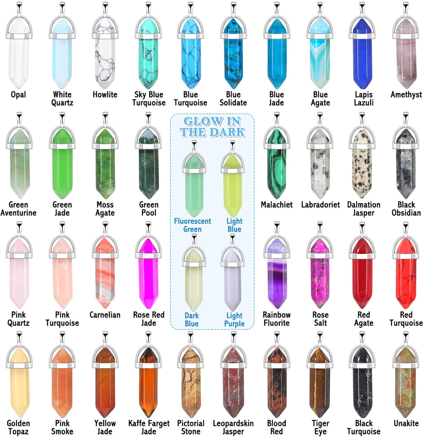 40Pcs Healing Crystal Pendants, Glow in the Dark Gemstone Charm, Hexagonal Chakra, Natural Quartz Stone, Necklace Pendants for Jewelry Making - Image 6