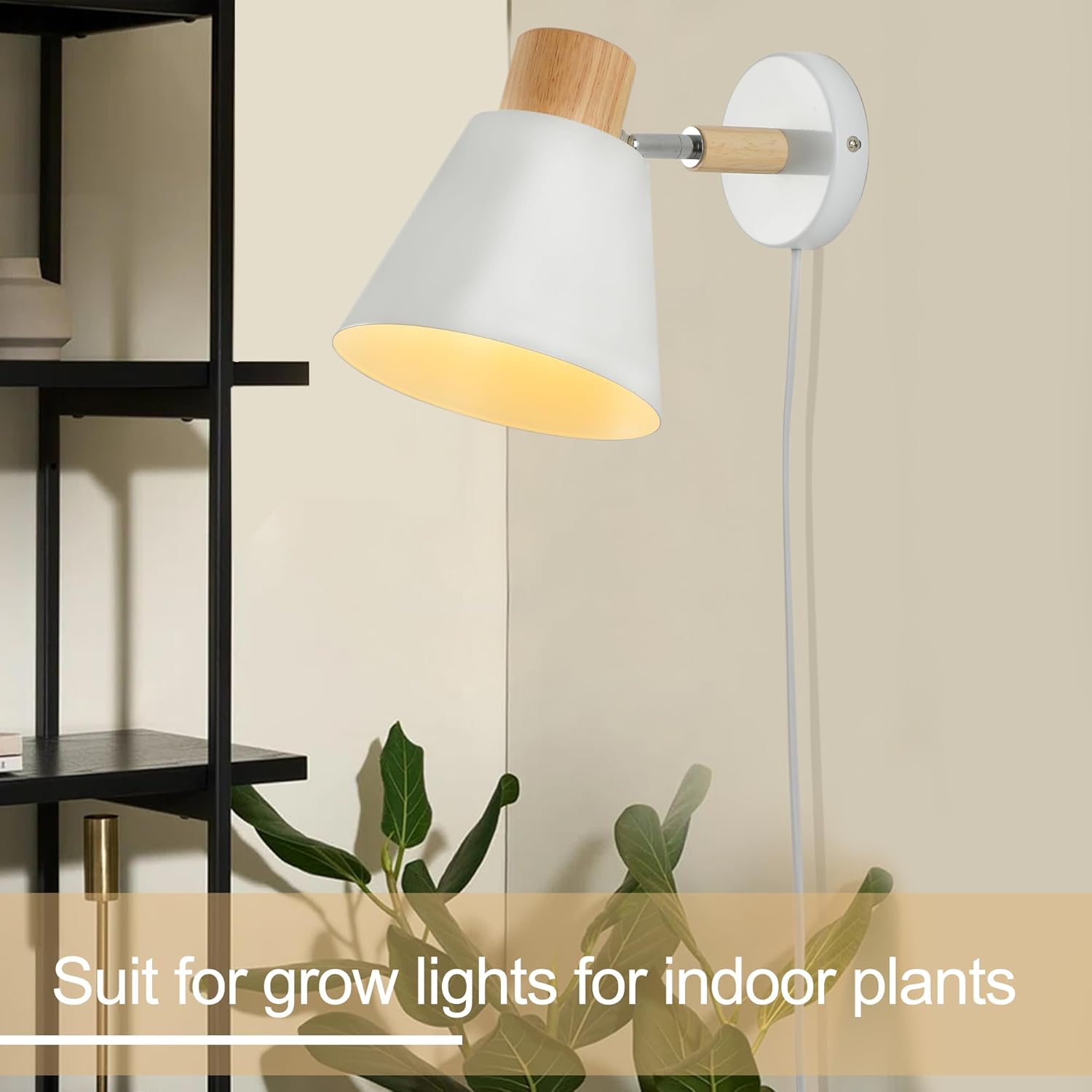 White Plug in Wall Sconces with Switch for Bedroom, Modern Rotation Wall Lamps Up Down E26 Mounted Fixture Wood Metal Lighting Switch Bedside Decor Reading Lights for Kids Bedroom, Living Room