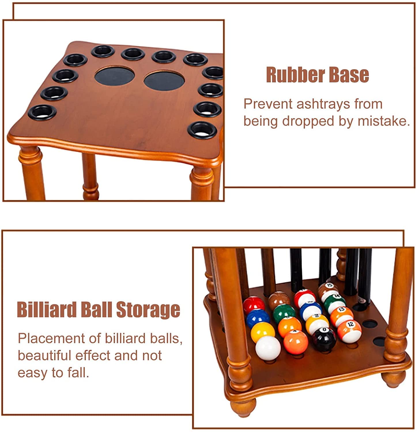 Supporto Stecche Club Portastecche Da Biliardo Da Pavimento OZBME - Legno 57cm Per Stecche E Palline Accessori Biliardo Compatto - 14