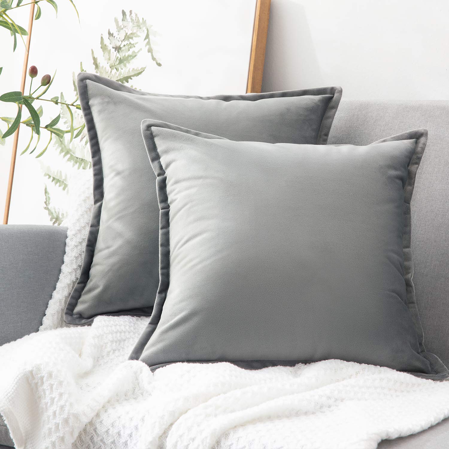 Bedsure Velvet Throw Pillow Covers 18x18 Set of 2 - Decorative Pillow Covers Cushion Case for Sofa Bedroom Car，Grey