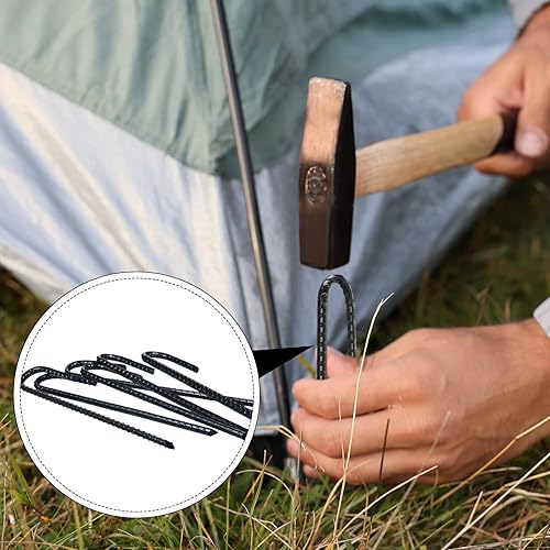 Miniatura 6 de Sadnyy 36 estacas de 12 pulgadas para barras de refuerzo de metal para valla de suelo, jardín, gancho en J resistente, acero negro, poste de tienda