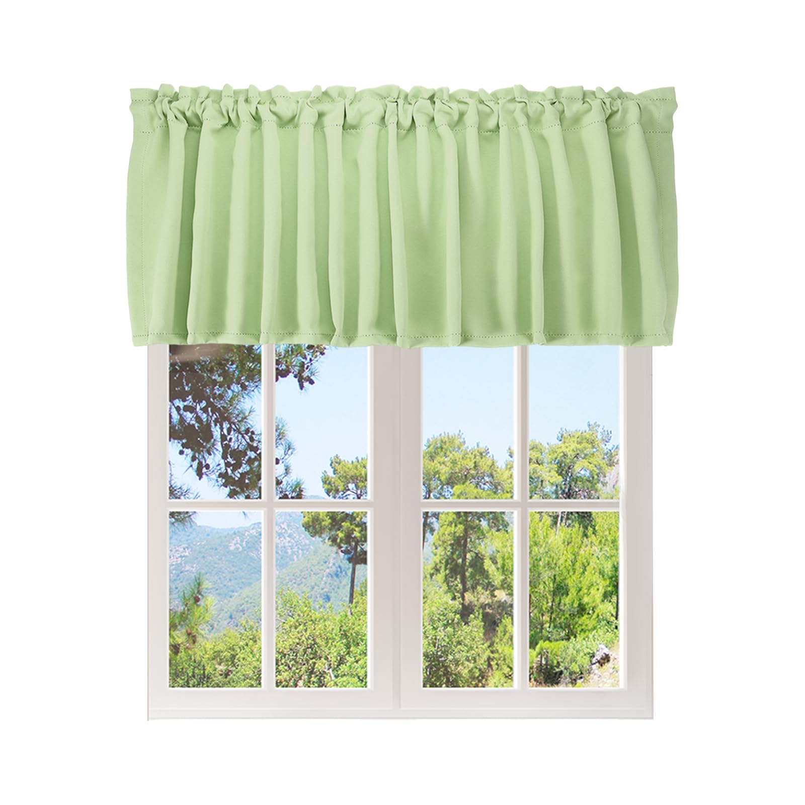 Cortinas pequeñas con filtro de luz suave, cenefa decorativa de 52x18" verde claro para hogar