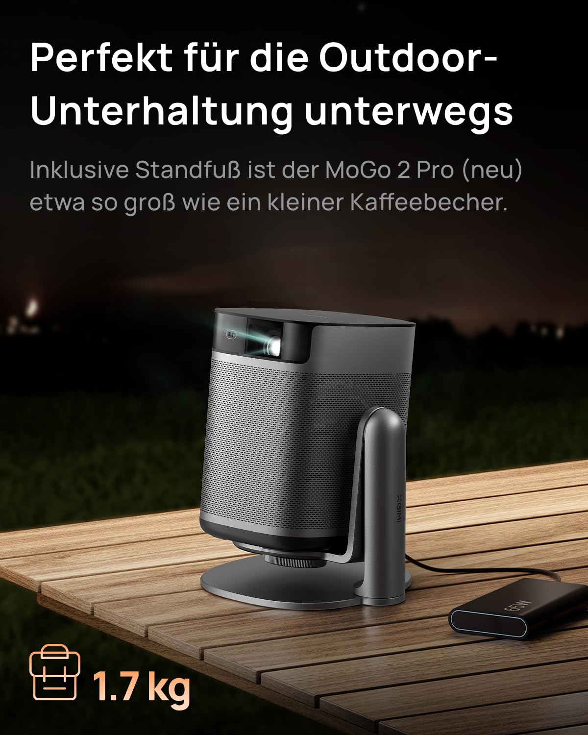 XGIMI MoGo 2 Pro (New) Tragbar Beamer mit Mehrwinkelständer, 1080P Mini-Projektor, Google TV mit lizenziertem Netflix, 430 ISO Lumen, 2X8W Lautsprecher, Autofokus,Intelligent Screen