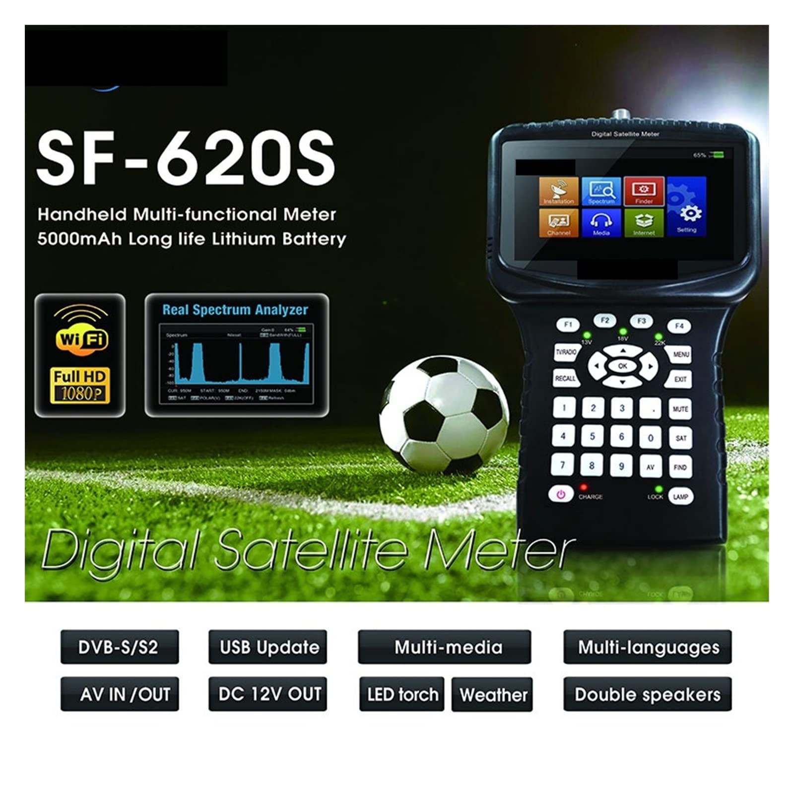 SF620S Satellite Finder HD Digital Meter Support DVBS/DVBS2 Network Extension CCTV Camera in CVBS, Traqueur de Samedi