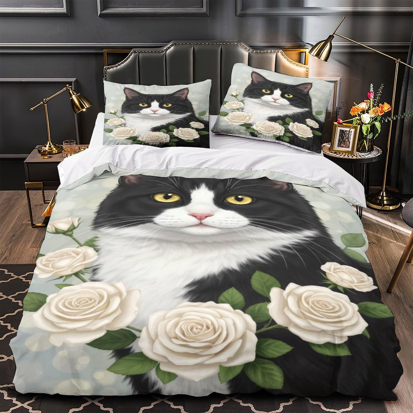 Housse de couette chat noir et blanc vintage pour sublimer une décoration de chambre cocooning