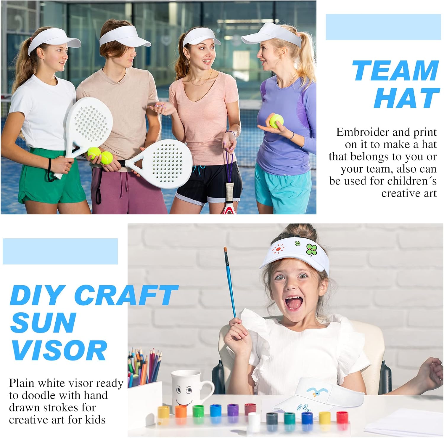 Funtery 12 Pcs Sun Visors White Sports Visor Hats Summer UV Protection Cap for Women Men Tennis Football Golf Ball
