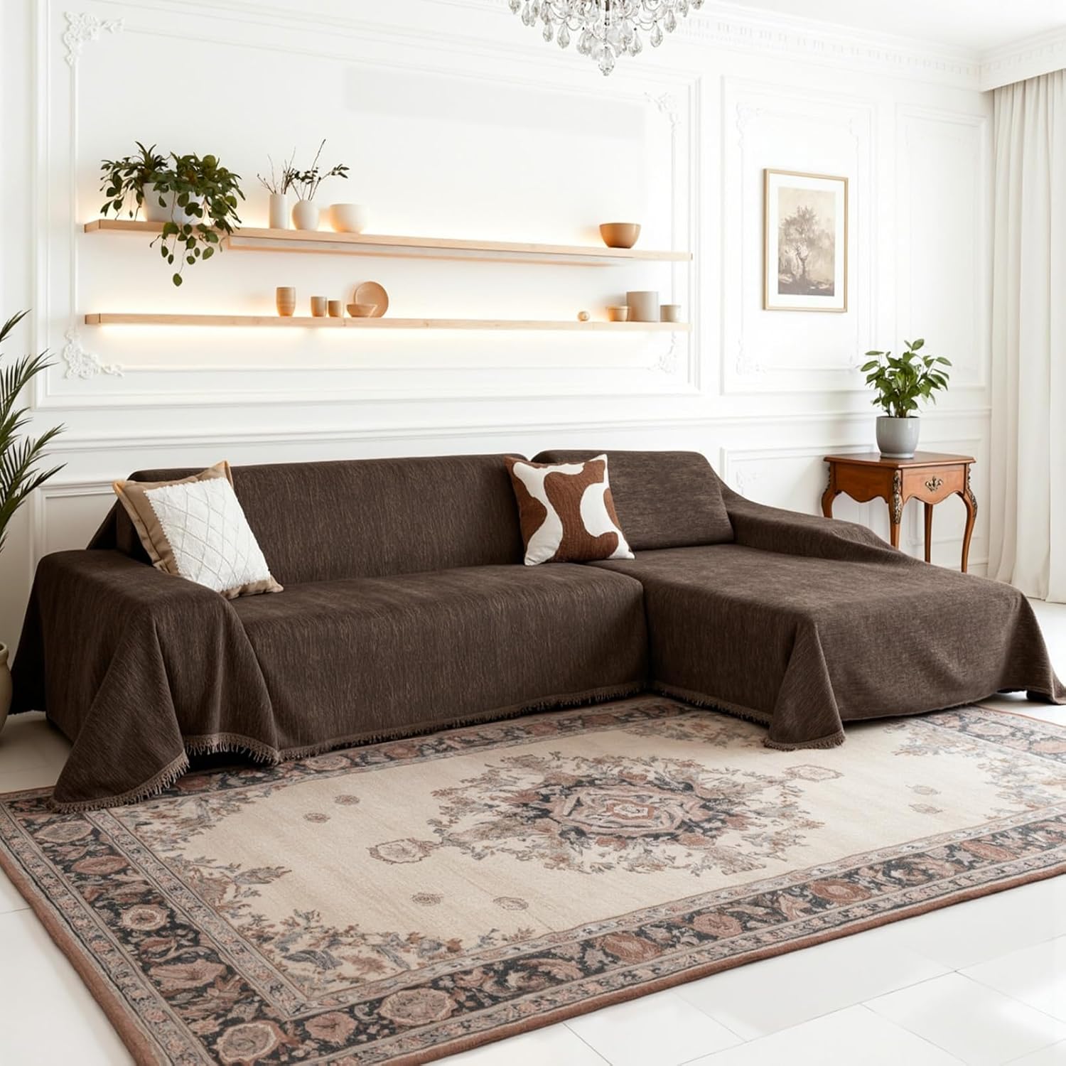 MEETSKY Sectional Couch Covers Chenille 2 Pieces Couch Covers for L Shape Sofa Cover Washable, Sofa Throw Cover for 3 Cushion Couch, Sofa Slipcover for Dogs(X-Large, 71"x118"+71"x118", Dark Chocolate)