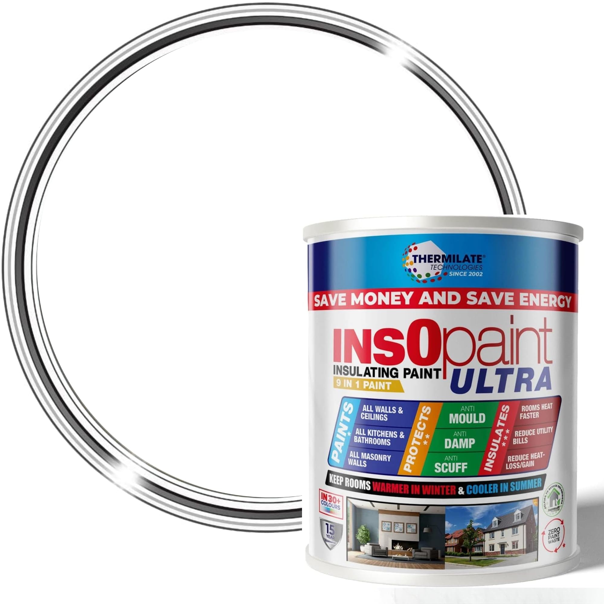 Thermilate InsOpaint ULTRA INSULATION PAINT Advance Energy Saving Paint Keep Room Warm | 1L | Tough Acrylic Emulsion Wall Ceiling Paint (Ultra White)