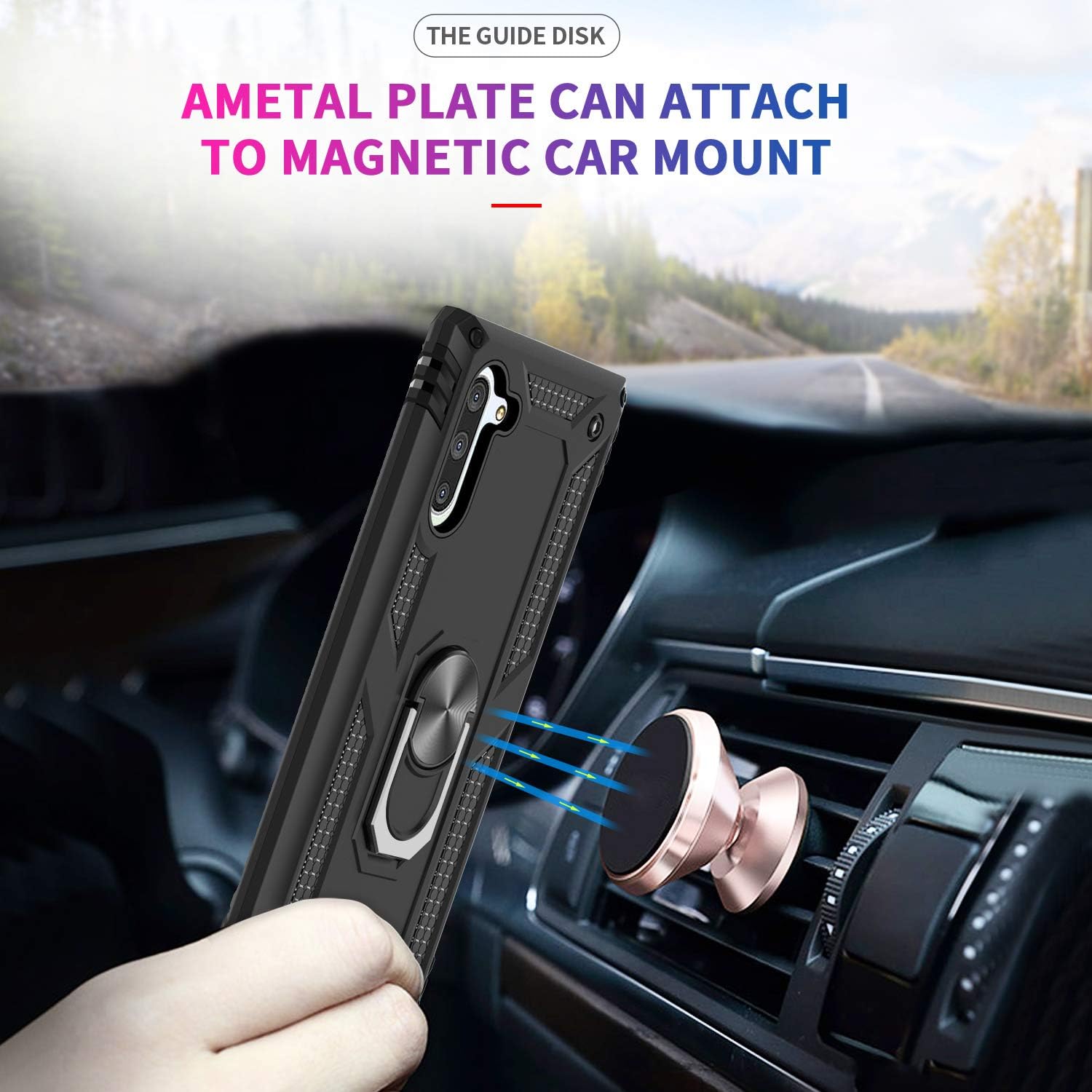 LeYi Compatible for Samsung Galaxy Note 10 Case with HD Screen Protector Ring Holder Kickstand, [Military-Grade] Magnetic Car Mount Shockproof Cover Phone Case for Samsung Note 10, JSFS Black