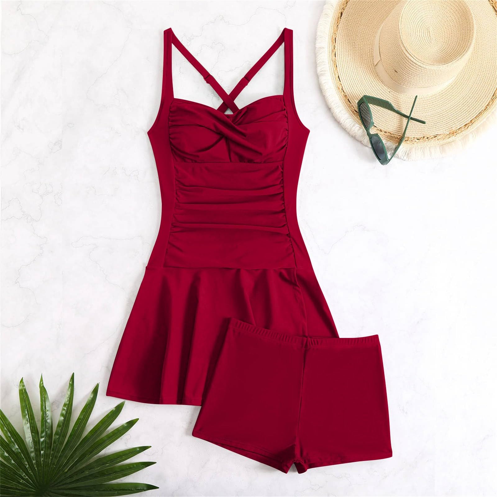 Generico Costume Donna Due Pezzi Push Up Tankini Mare Curvy Women's Solid Color Slit Skirt Plus Size Swimsuit Briefs Swimsuit Costumi da Mare Donna Costume Due Pezzi Fascia