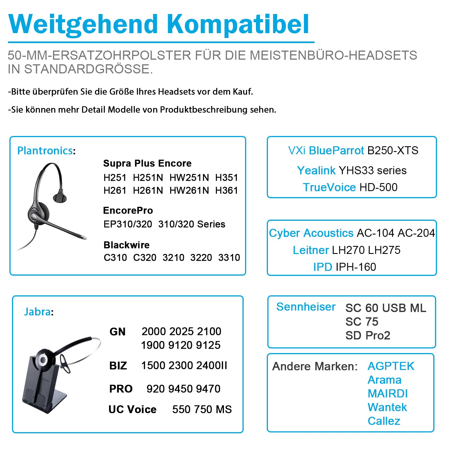 Ersatz Ohrpolster Für Plantronics & Jabra Headsets – 4 Stück, 58 Mm, Memory-Schaum, Einfach Zu Wechseln