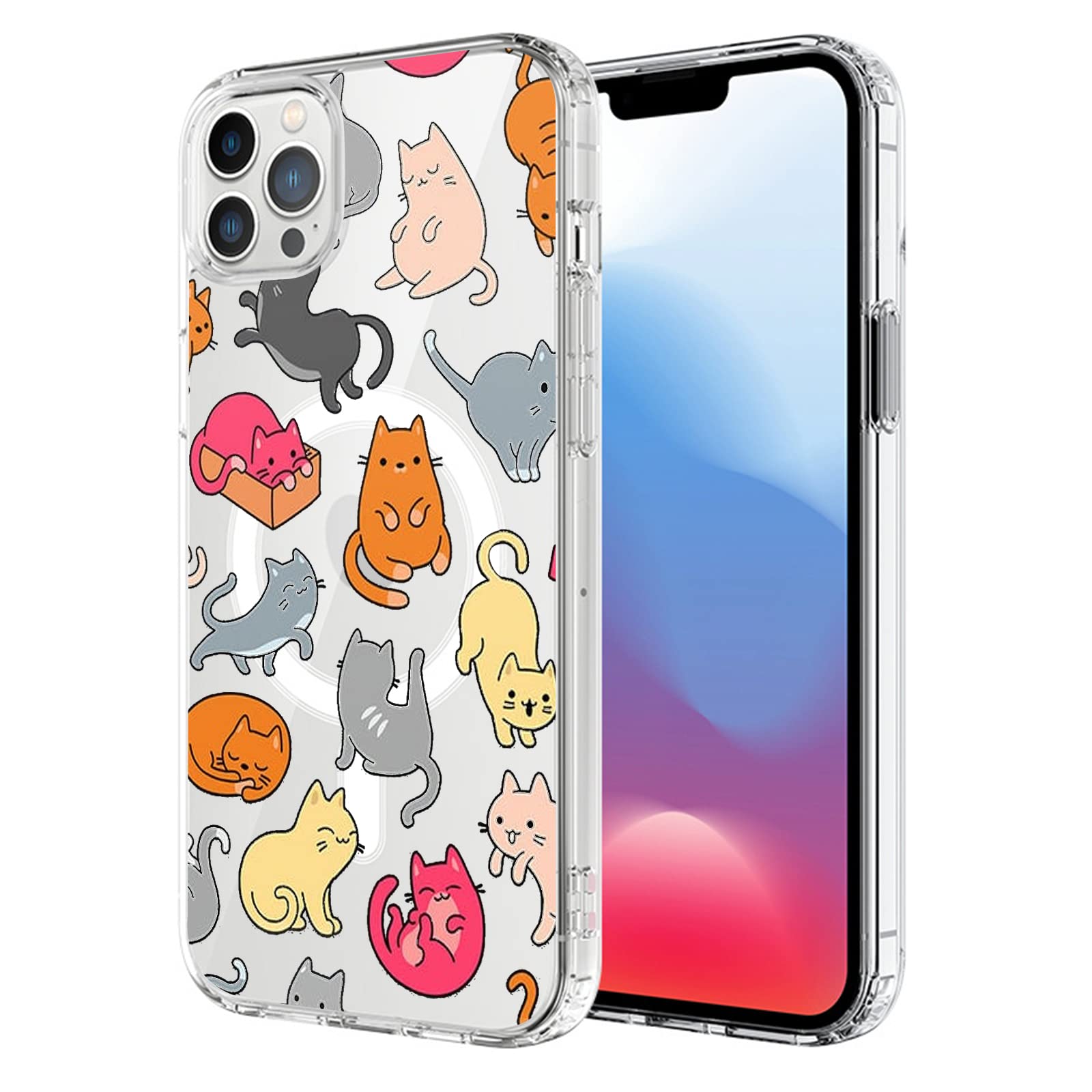 UNNKINE Magnetic Case for iPhone 13 Pro Compatible with MagSafe Wireless Charging Cute Cat Design Shockproof Anti-Scratch Cover for Men&Women (Clear)