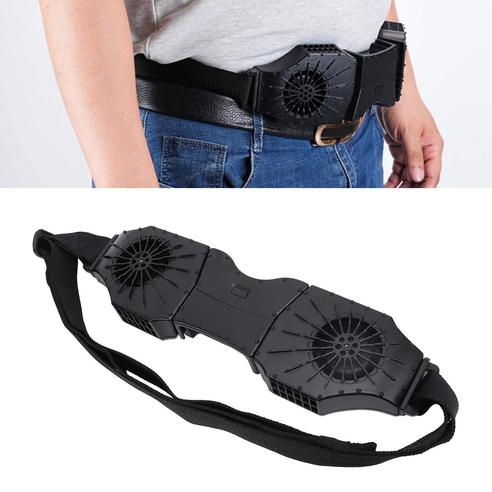Wiederaufladbarer Gürtelventilator 8000 -mAh Battery Battery Battery Operated Wearable Personal Lüfter mit Zwei Gebläsensystemen für Campingfischen Im Freien mit Abnehmbarem (Schwarz)