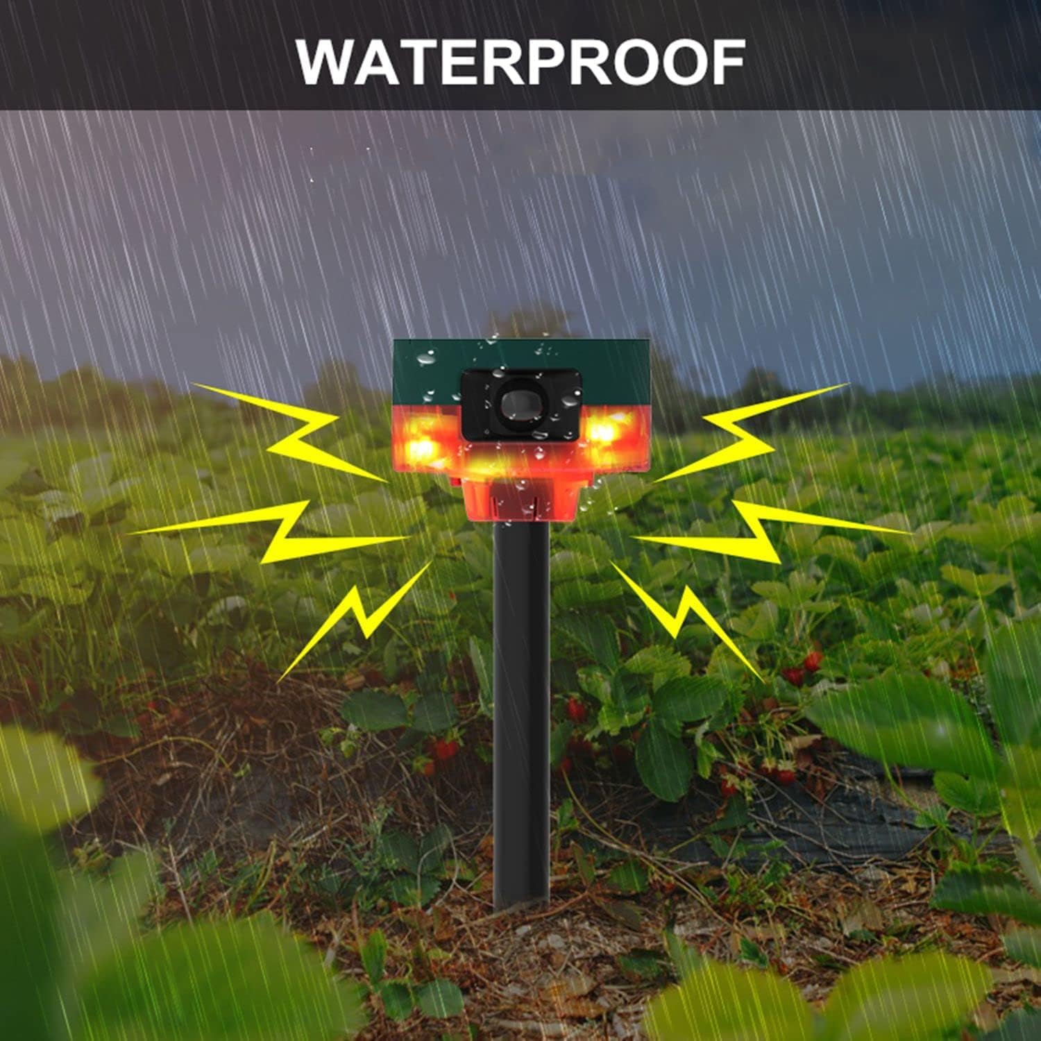 Alarma solar con sensor de movimiento para exteriores – Alarma del detector de movimiento de 360 °, 129 dB ruidoso fuerte, grabación de apoyo, para jardines, granjas (rojo-4paquete)