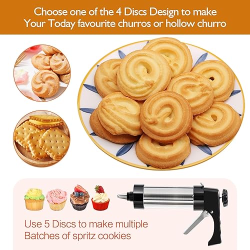 Miniatura 3 de Prensa de galletas de acero inoxidable, máquina para hacer churro, kit de pistola de 28 piezas para hacer churros, kit de pistola de prensa de