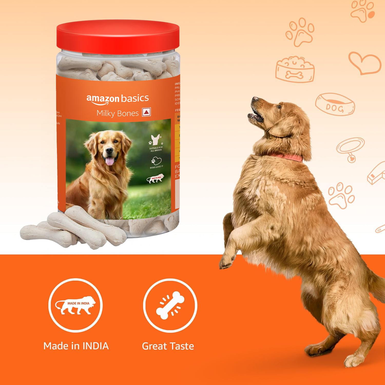 Amazon Basics Dog Calcium Bones | for All Breeds | Milky Bones | 800 g | All Life Stages