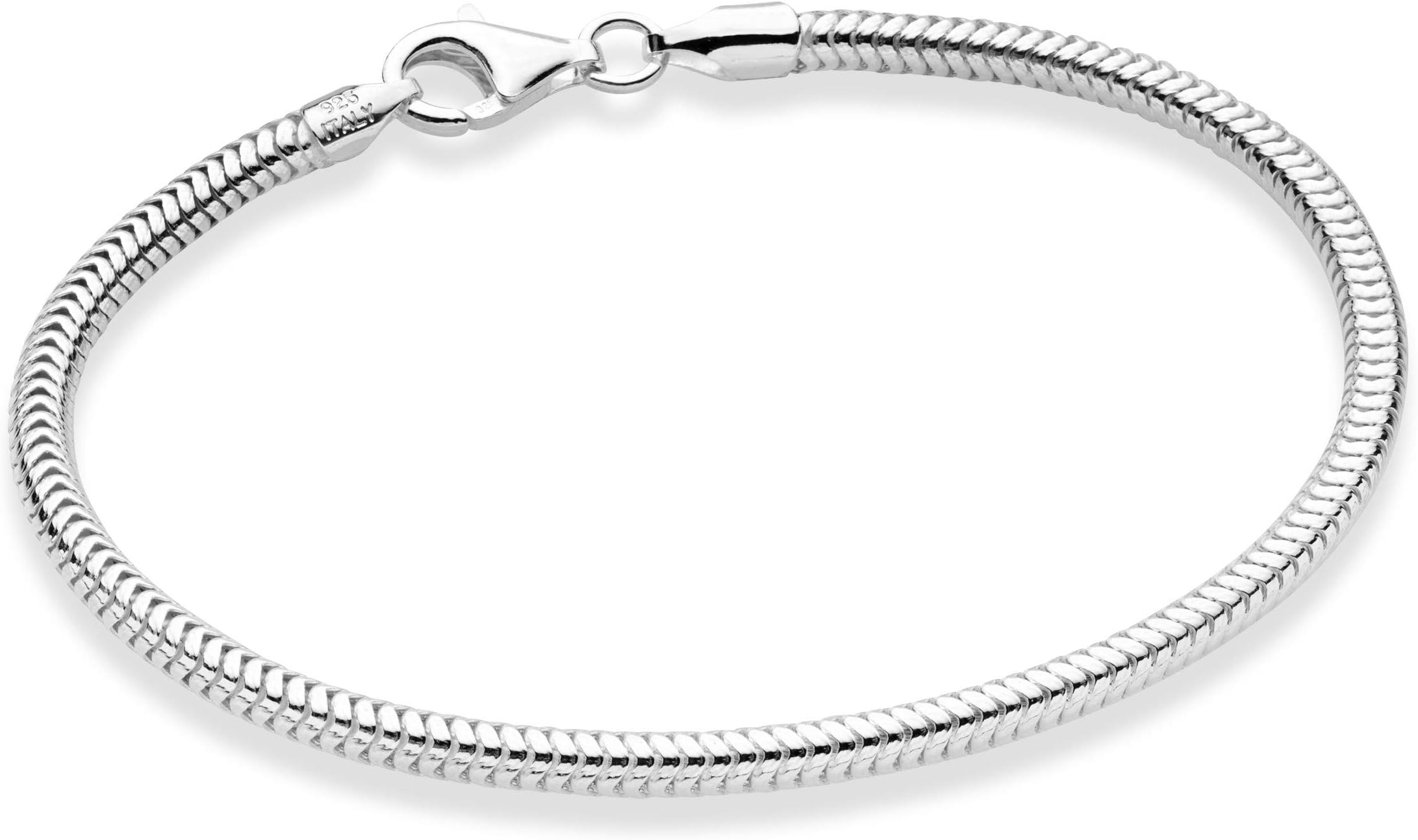 Italian 925 Sterling Silver Solid 3mm Snake Chain Bracelet for Women Men, Made in Italy