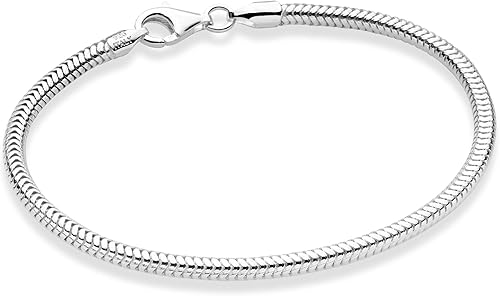 Miabella Pulsera de plata de ley 925 maciza italiana de 0.118 in de cadena de serpiente para mujeres, hombres, adolescentes y niñas, pulsera con