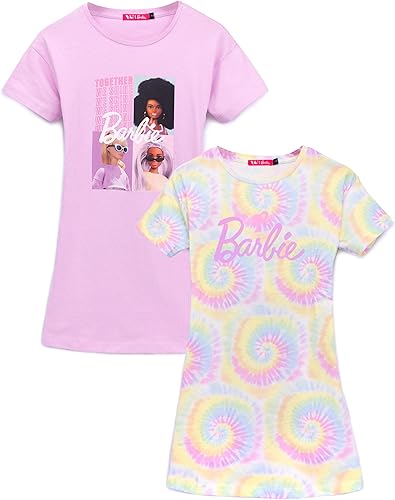 Barbie Vestido para niñas, paquete de 2 unidades, color morado, teñido anudado, espalda abierta, traje de verano, Púrpura