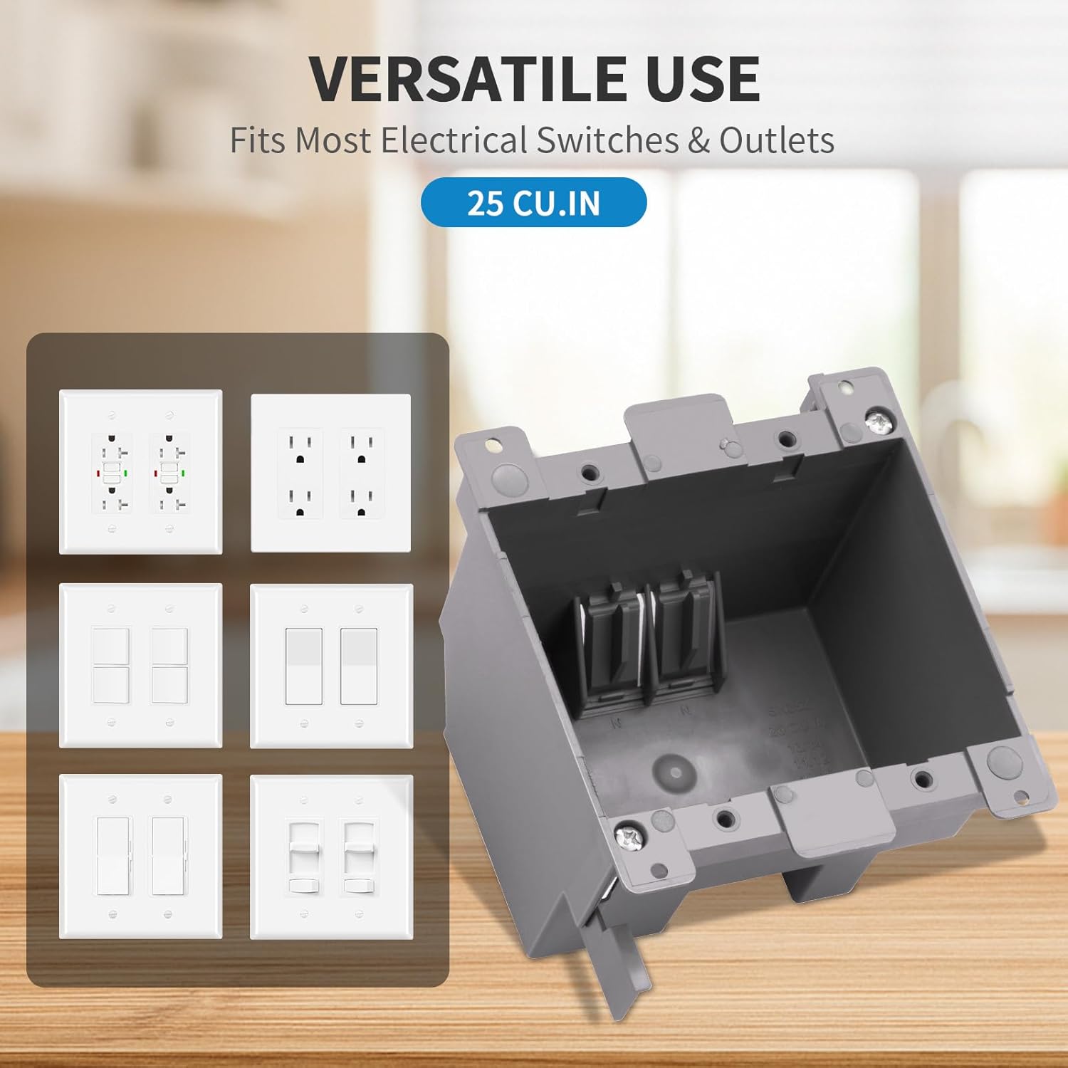 50 PK Old Work Electrical Outlet Box 2 Gang, 25 Cubic Inch Plastic Remodel Drywall Junction Boxes, ETL Listed to UL514C and UL263, Fire Rated for Two Hours
