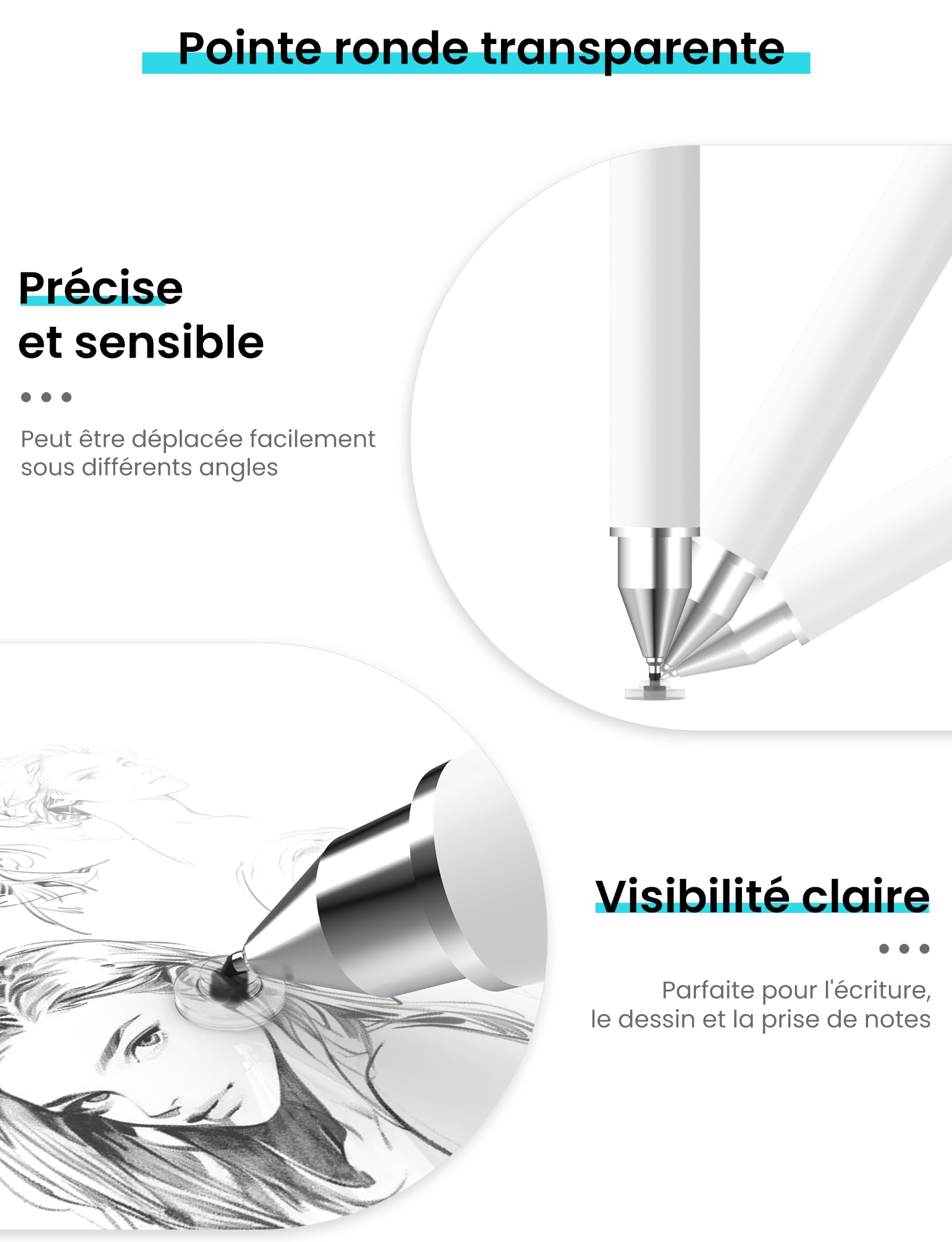 MEKO Stylet Tactile Magnétique 3 en 1 pour Tablette avec Embout Fibre Caoutchouc Disque - Blanc