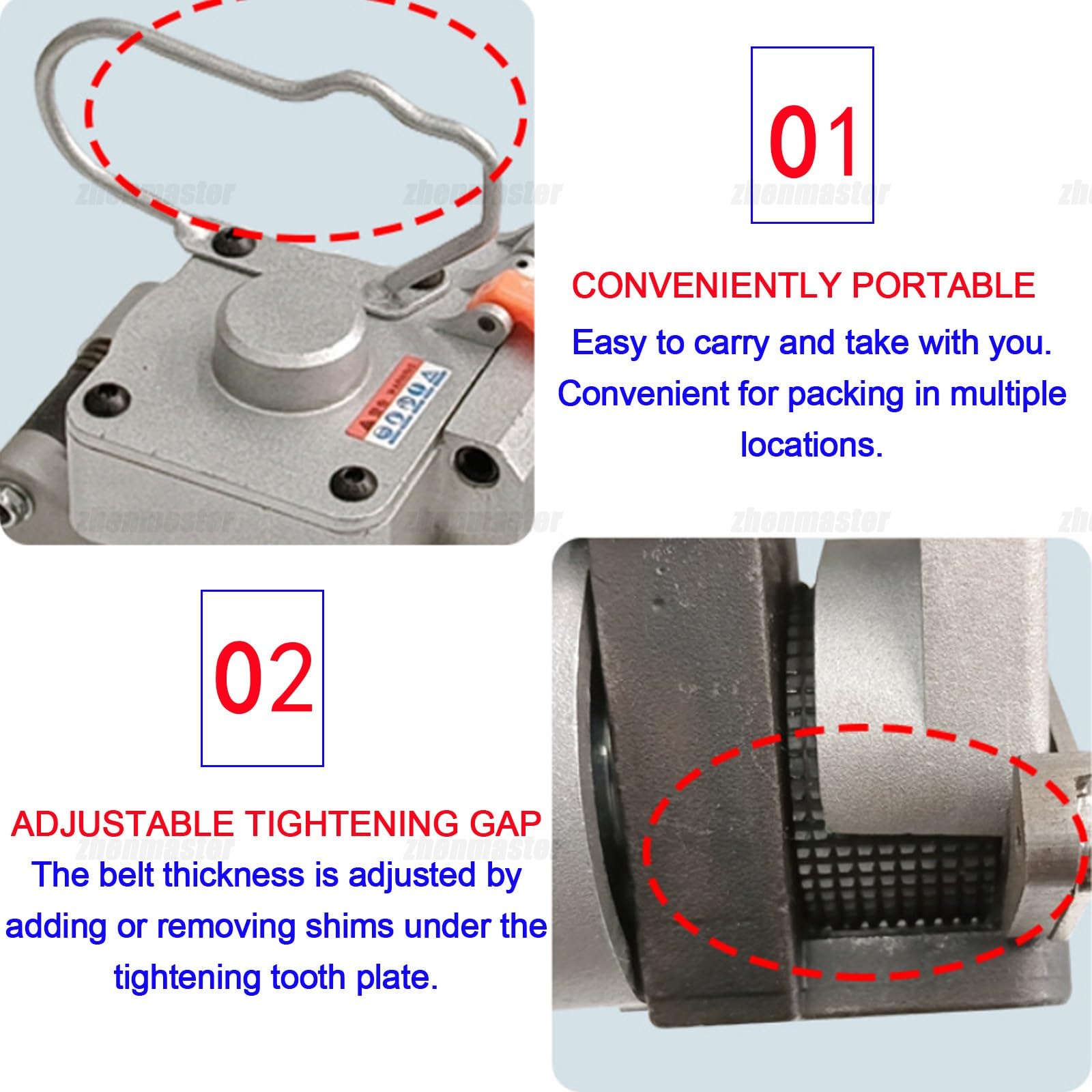 Presse pneumatique portative pour cerclage, 13-25 mm de largeur, machine d'emballage portable avec traction de 3500 N, haute efficacité pour emballage industriel