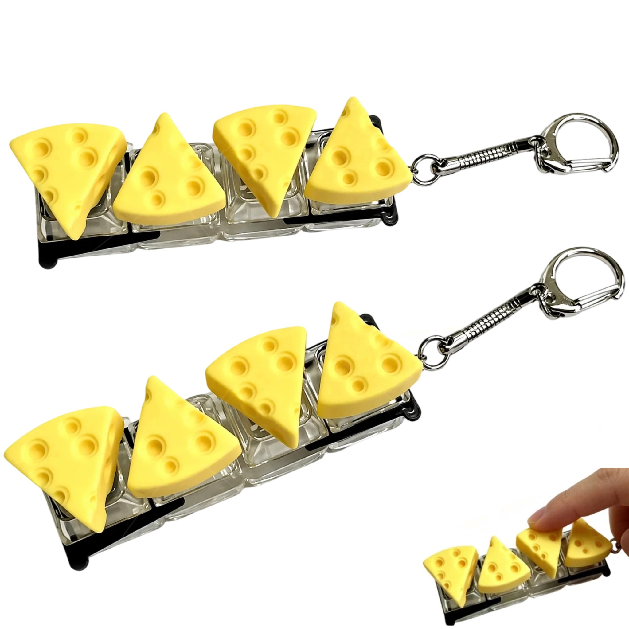 2Pcs Finger Keyboard Fidget Toy Set with Keychain Clicker, Yellow