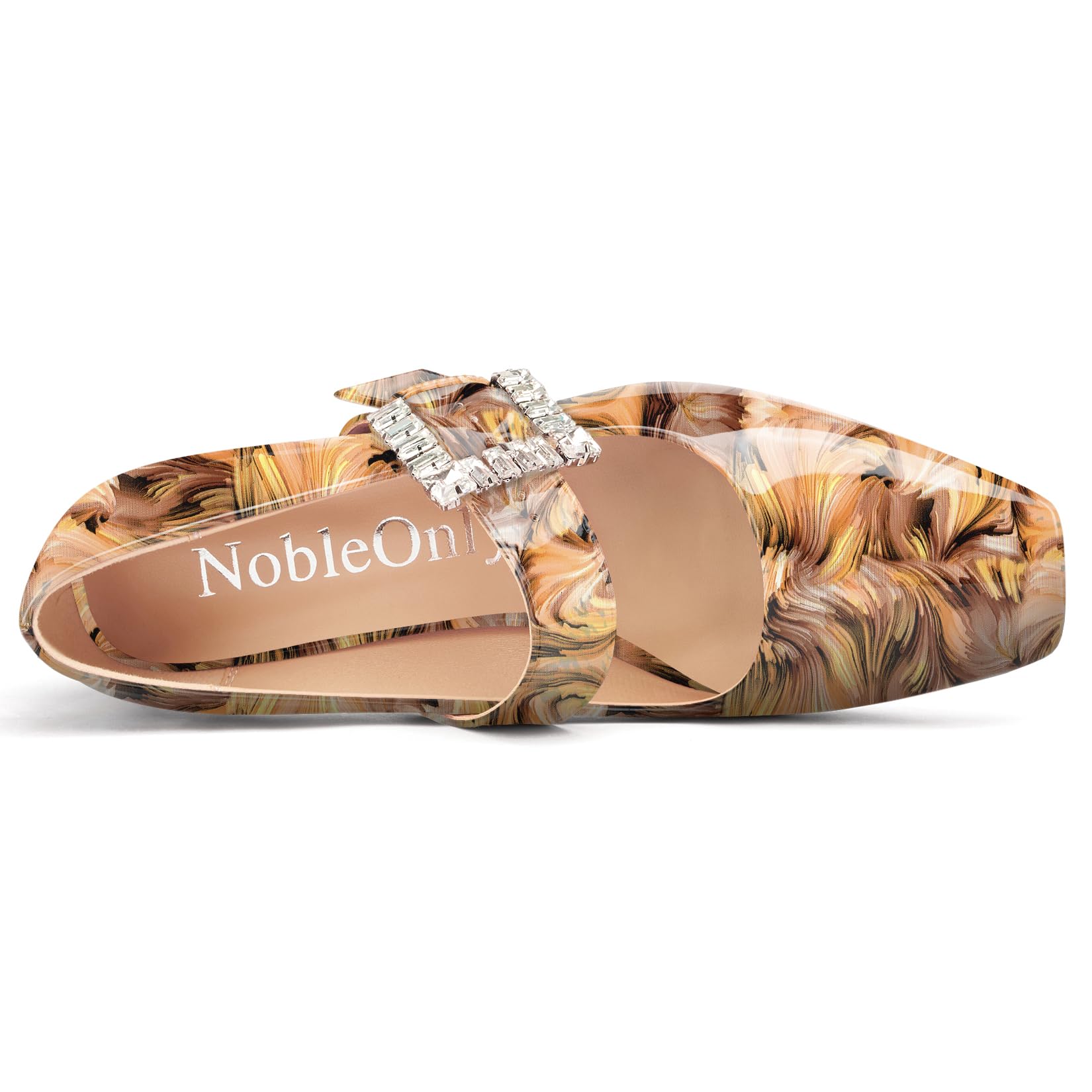 NobleOnly Mary Jane Mujer Chunky Ancho Heel Correa Tobillo Cerrado el Dedo del pie Cuadrada Punta Pumps Diamante Cierre con Hebilla 7 CM Heels