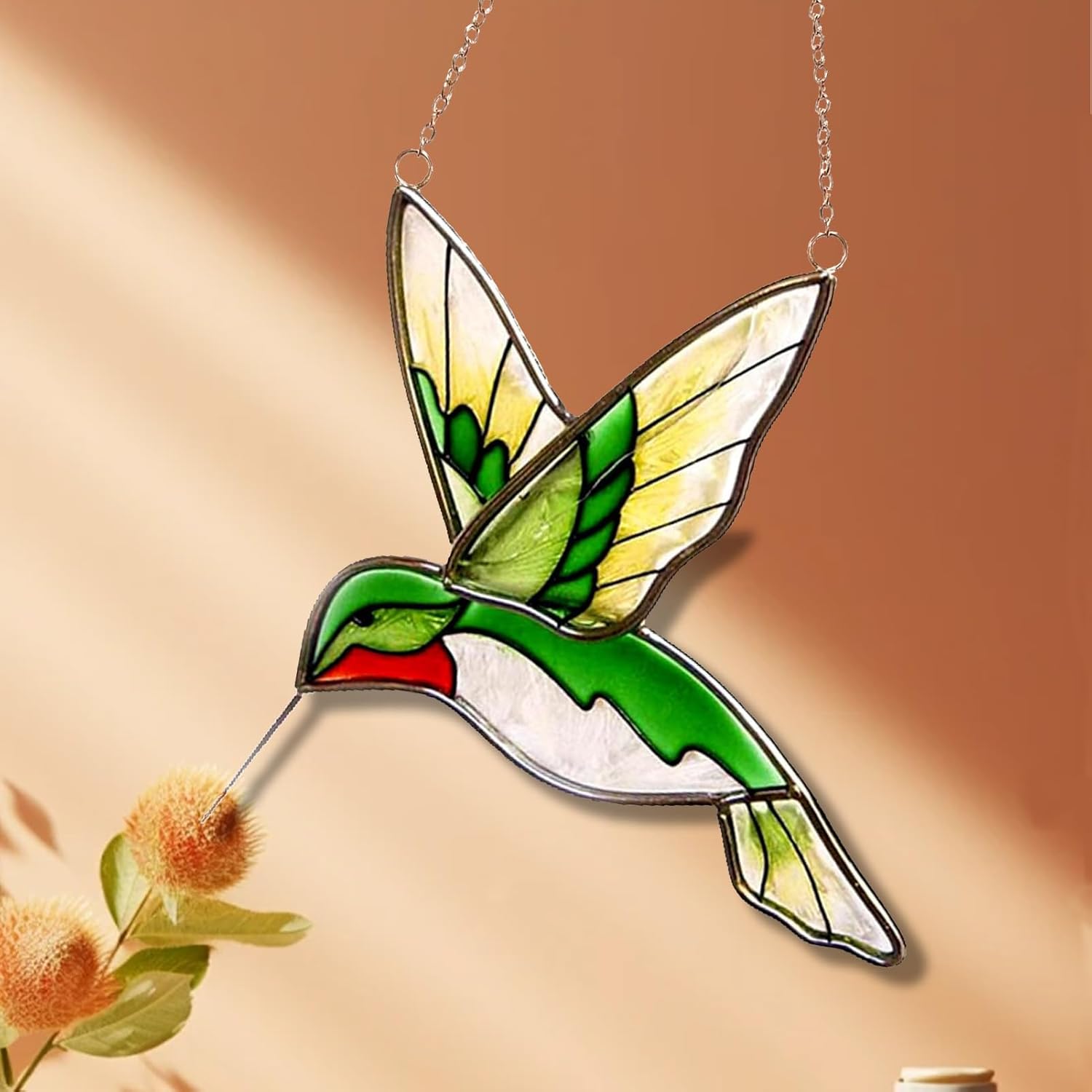 Hummingbird Stained Glass Window Hanging Light Catchers Home Decor Handmade Ruby Throated Bird Sun Catchers Indoor Window Ornament Hummingbird Gifts for Women & Mom Bird Lovers - Image 8