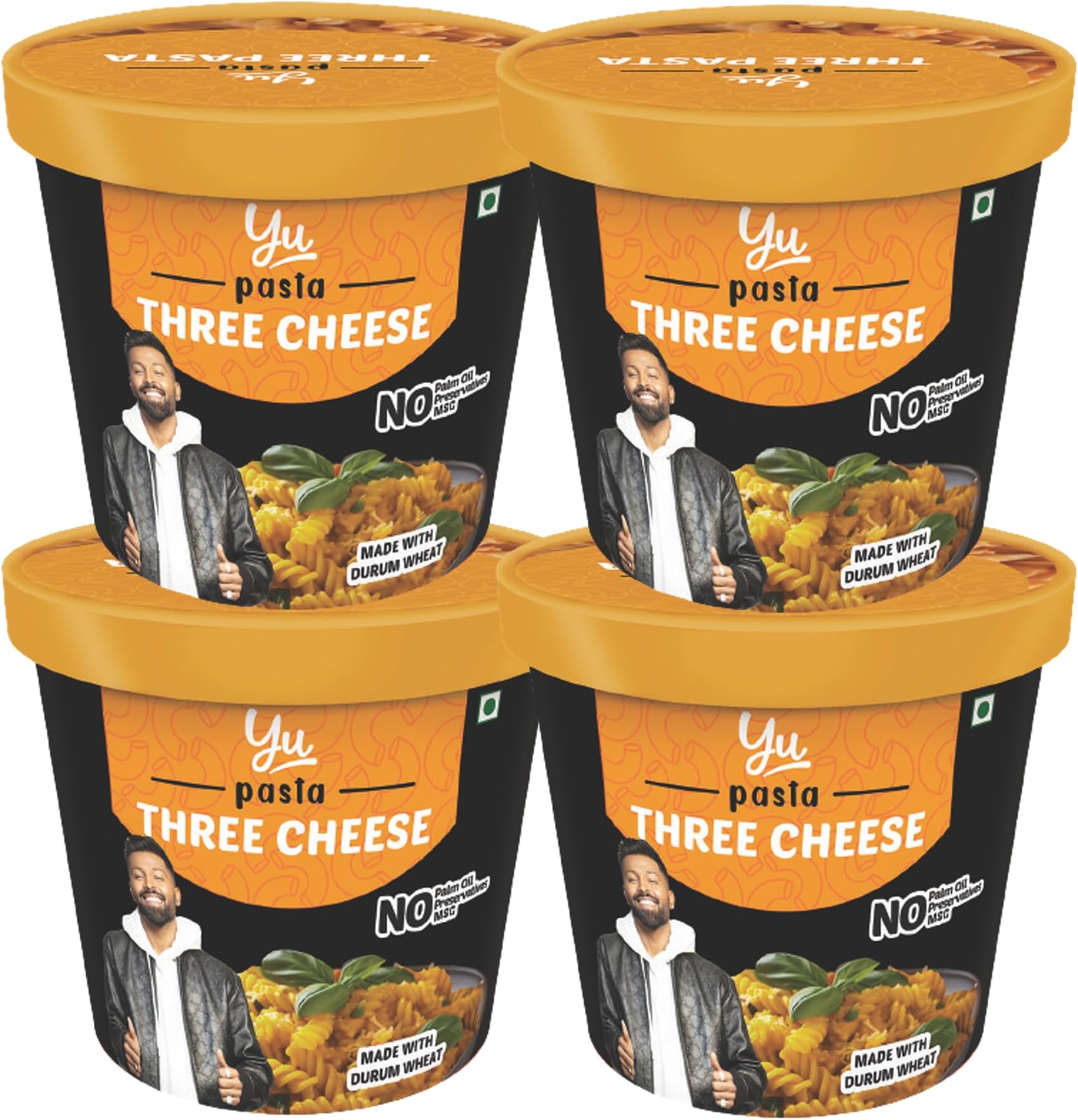 Yu Foodlabs Pasta - Ready To Eat - Three Cheese Sauce - Instant Meal - Pack of 4 - No Preservatives & Additives - 100% Natural & Vegetarian - Instant Food in 4 mins - 260g