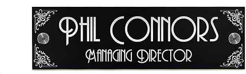 Modern Office Door Sign with Black Aluminum (ACP) and Silver Fiber Laser Engraved Designs/Fonts- Home Address - Door Plate Ornament Name 2