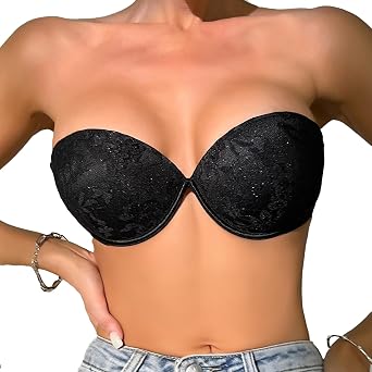 Viomisha Push Up Strapless Lace Bra for Women Padded Anti-Slip Seamless Mutiway Bra Underwired Invisible Supportive Bras