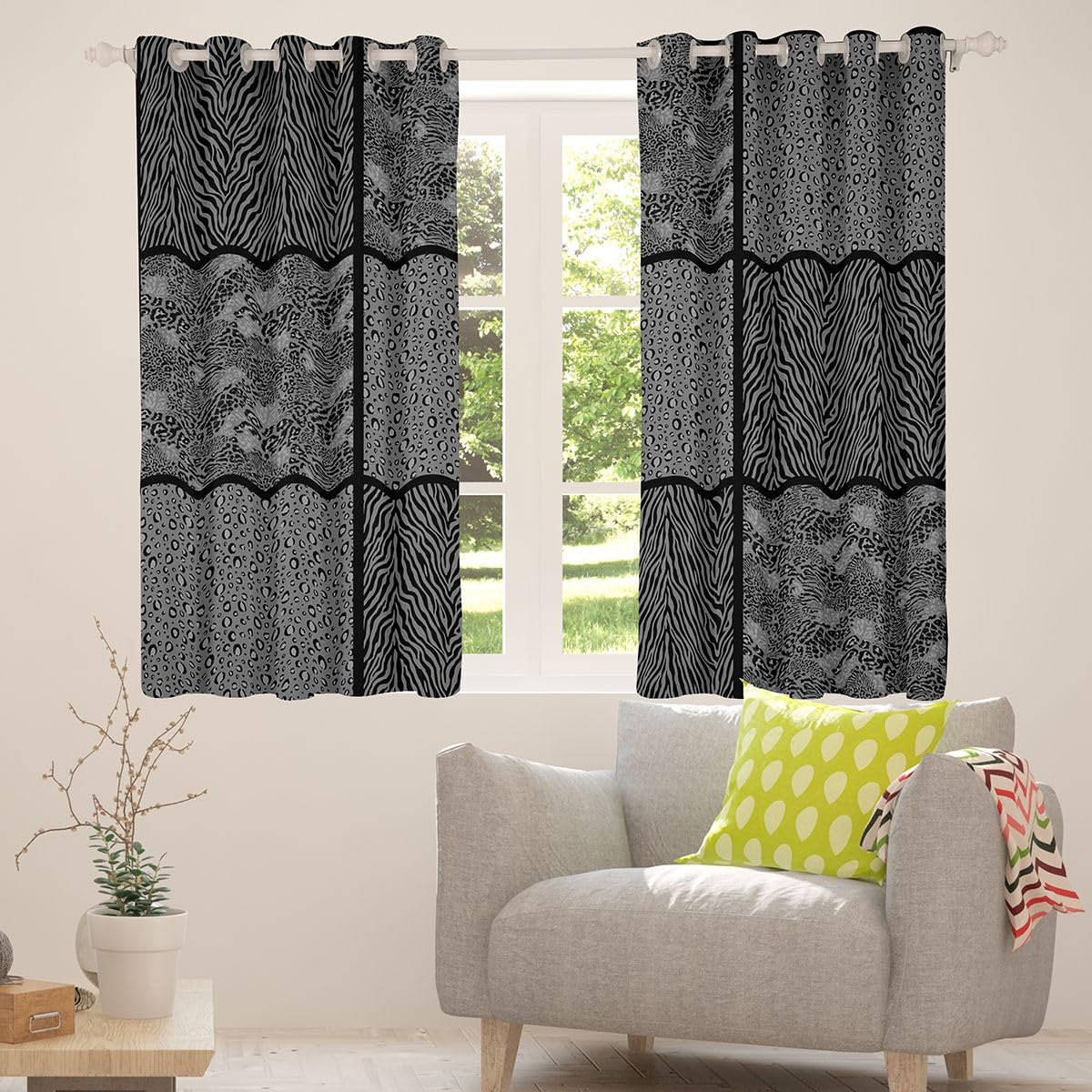Loussiesd Grey Leopard Zebra trattamenti per finestre, 2 pannelli W46*L54