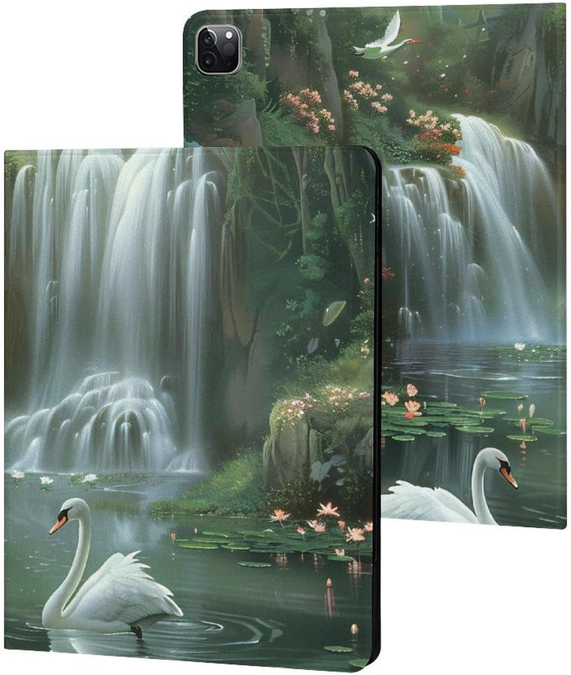 Waterfall Lotues Printed Case Trifold Stand Protective Cover Compatible with iPad Pro 2020/2021/2022 (12.9in)
