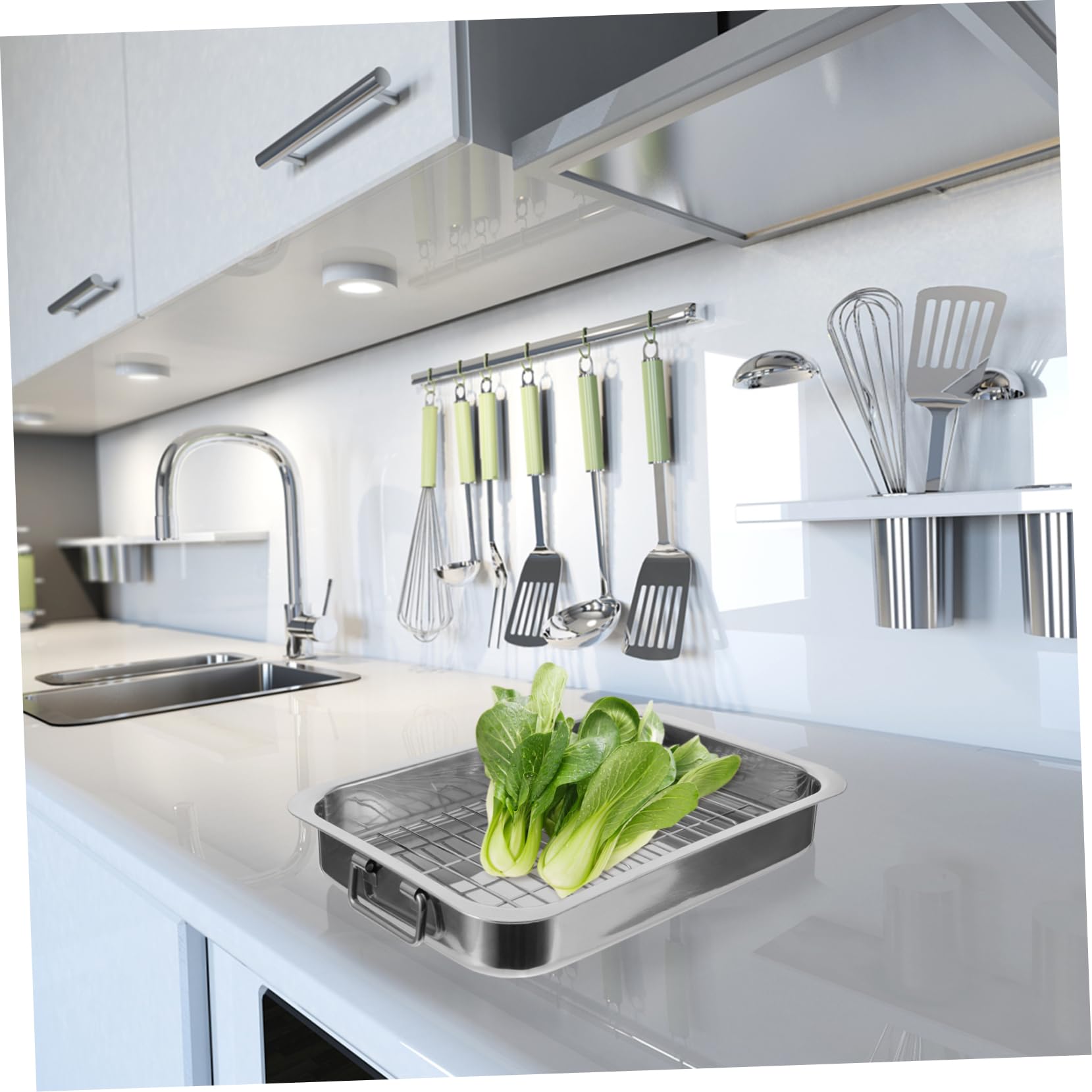 SHOWERORO Bandeja De Horno Rectangular Con Rejilla 33x23x5 Cm Acero Inoxidable Para Horno Adecuado Para Asar y Hornear Uso Doméstico y Profesional Kit De Bandeja Para Hornear
