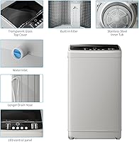 Vista 5 de Lavadora completamente automática de 21 libras, lavadora portátil de 2.5 pies cúbicos con bomba de drenaje, 10 programas de lavado y 8 niveles