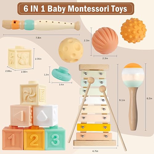 Miniatura 6 de Juguetes Montessori para bebés de 6 a 12 meses, juguetes Montessori para bebés de 6 a 12 a 18 meses, bloques de construcción apilables de madera,
