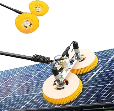 Solar Panel Cleaning Brush 70cm Dual Head Rotating Cleaning Brush, Electric Photovoltaic Panel Cleaner, Telescopic Solar Panel Cleaning Brushes Rod, for Window Glass, Solar Panel,2M