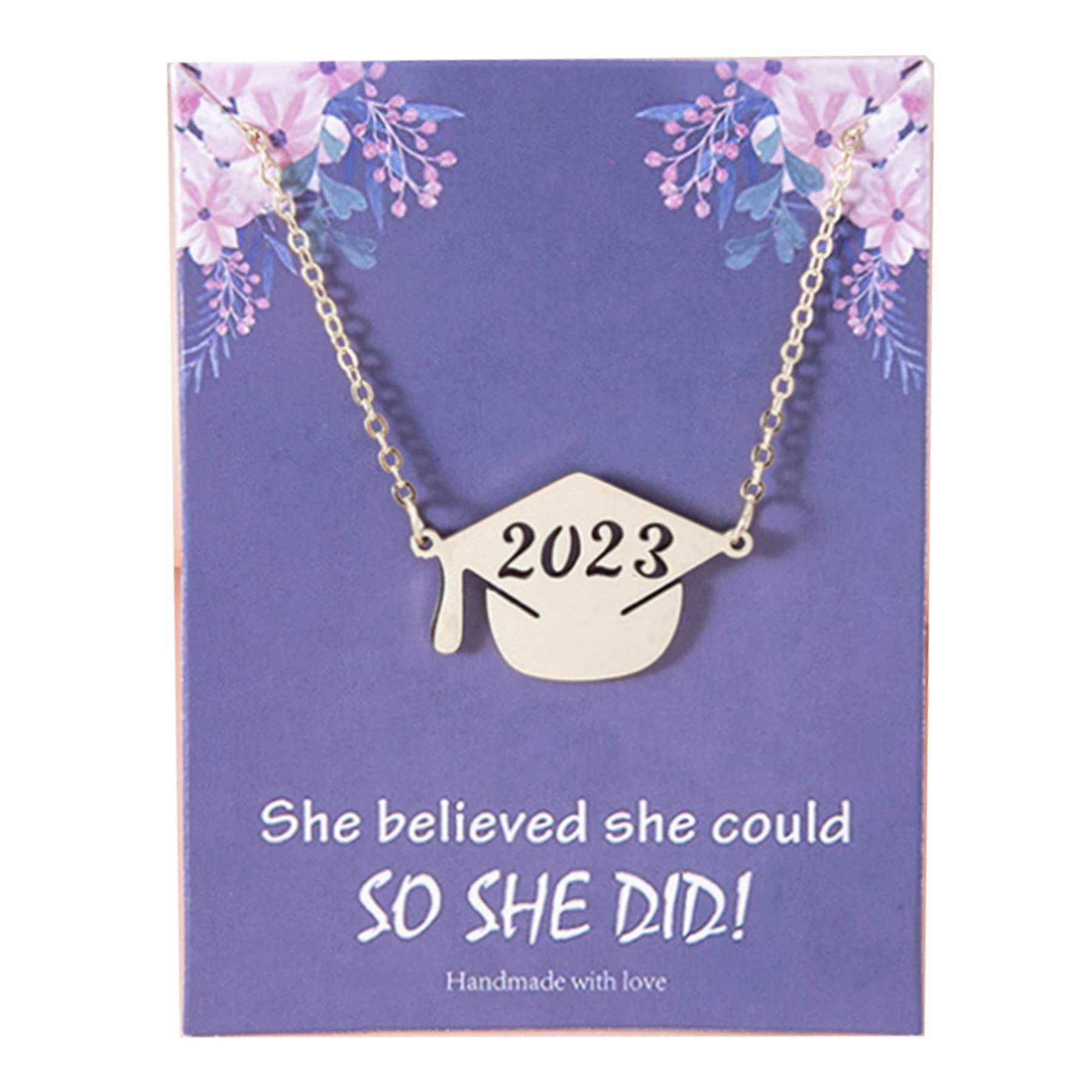 Ediseng2023 Graduation Gifts for Her,Graduation Cap Necklace Personalized Necklace Engraved 2023,Inspirational Graduation Necklace with Card,Class of 2023 (silver)