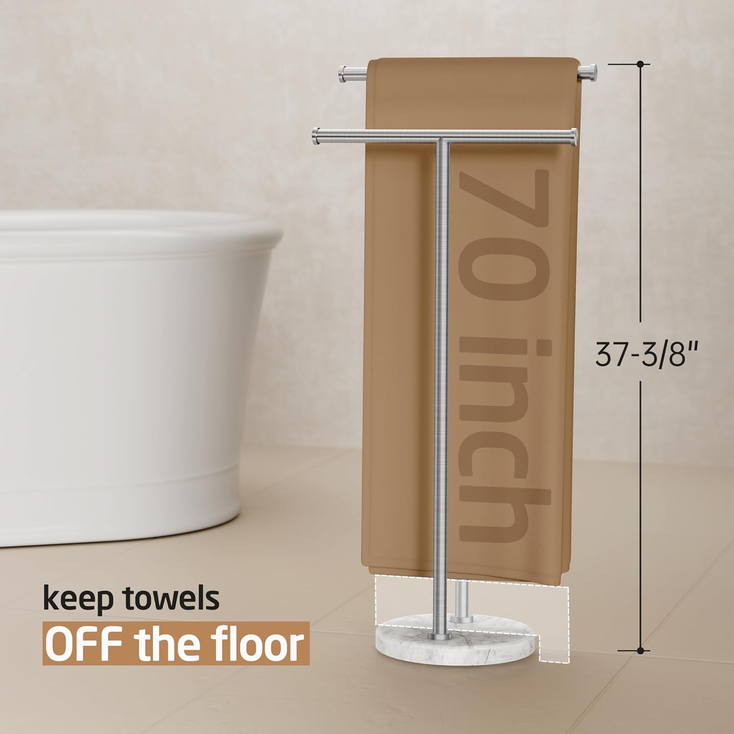 KES Standing Towel Rack for Bathroom Floor with 10.5 Lbs Natural Marble Base, 2-Tier Free Standing Towel Rack Double T-Shape, 18/8 Stainless Steel, Brushed Finish, BTH237A-2
