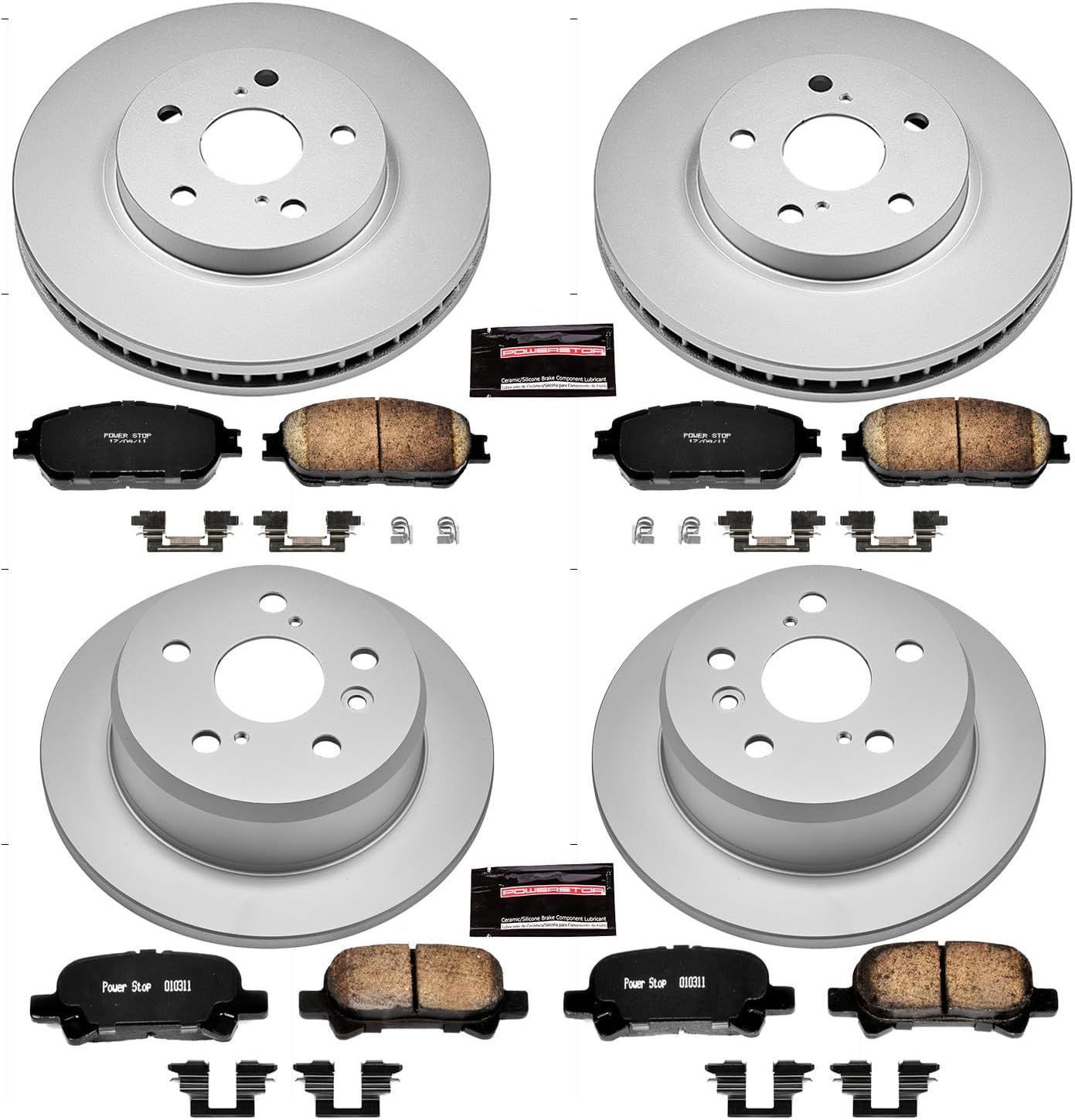 PowerStop Front and Rear Brake Kit For Toyota Avalon 2005-07 |Camry 2005-06 |Solara 2004-08 - Fully-Coated Disc Rotors with Z17 Ceramic Brake Pads Replacement, CRK5482