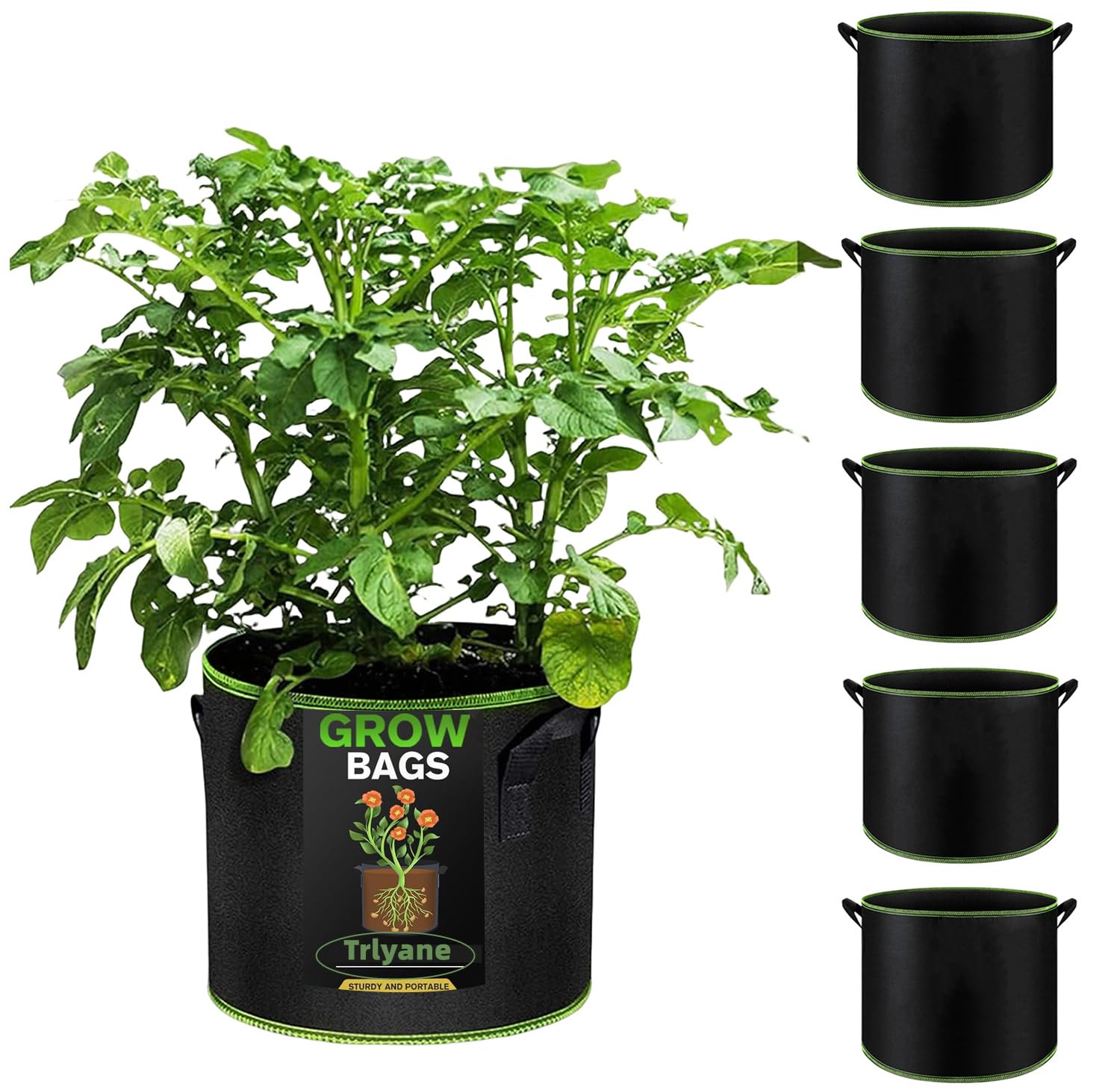 Lot de 6 Sacs à Plantes, 40L Ø 40cm Hauteur 30cm Sac de Culture en Non Tissé Pot de Fleur Sac de Jardin avec Poignée Sangles Aération Tissu Pots, 10 Gallons