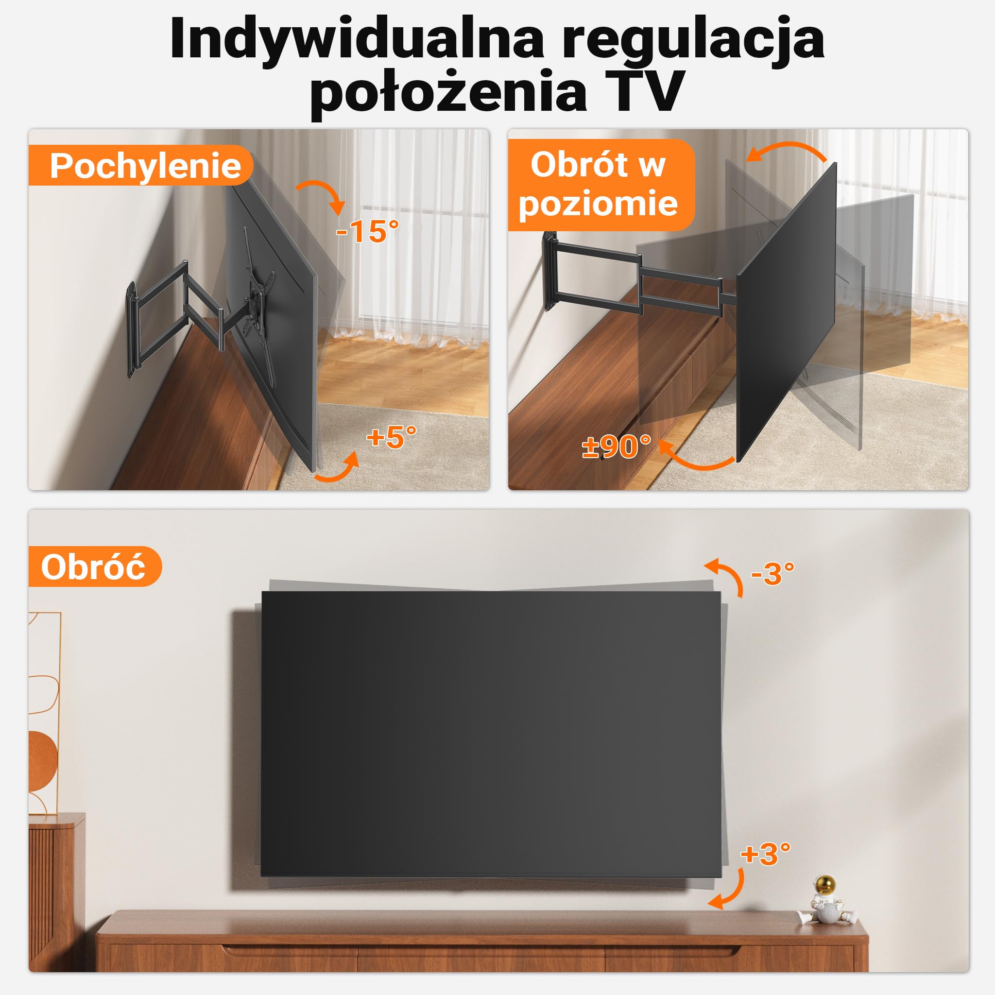 Wiltec Uchwyt TV 23"-65", ścienny wieszak do telewizorów o wadze do 35 kg, oszczędzające miejsce mocowanie