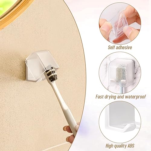 Miniatura 3 de Soporte para cepillos de dientes montado en la pared con cubierta para baño, 4 piezas, estuche autoadhesivo para cepillos de dientes, organizador de