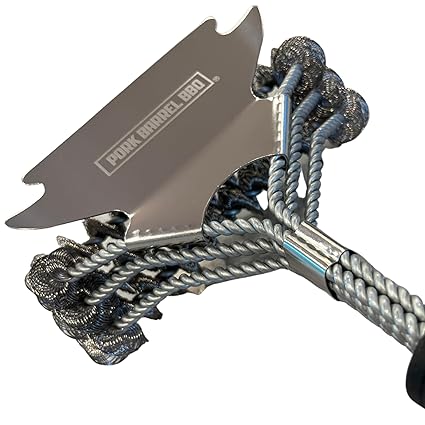 Pork Barrel BBQ Grill Brush w Scraper - Safe Bristle-Free, Heavy Duty Grill Accessories for Outdoor Grill Cleaning, BBQ Accessories, Smoker & Weber Grill Tools I Grill Brush for Outdoor Grill
