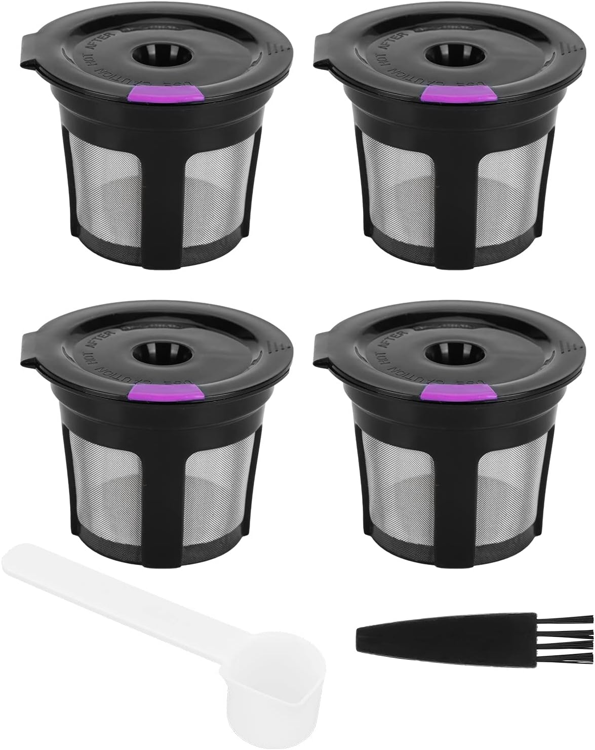 Reusable K Cups for Keurig 2.0 and 1.0 Refillable K Cups Keurig Filters Reusable Filter Cups with Brush and Spoon, Stainless Steel Coffee Filters (Set of 6 PCS)(4 Black (PP Bag))