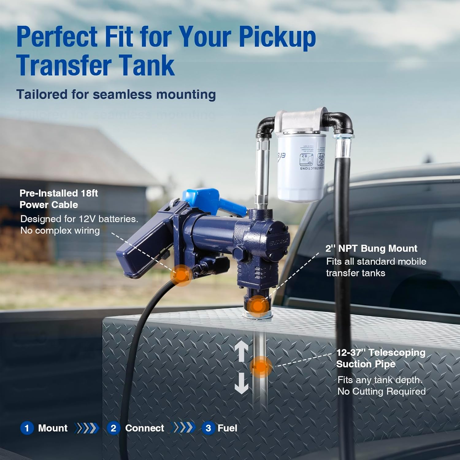 Fuel Transfer Pump 12V 20GPM, Heavy Duty Diesel Transfer Pump for Gasoline & Diesel, Explosion-Proof 12 Volt Transfer Pump Kit with Auto-Shutoff Nozzle, Hose & 2" NPT Mount for Transfer Tank
