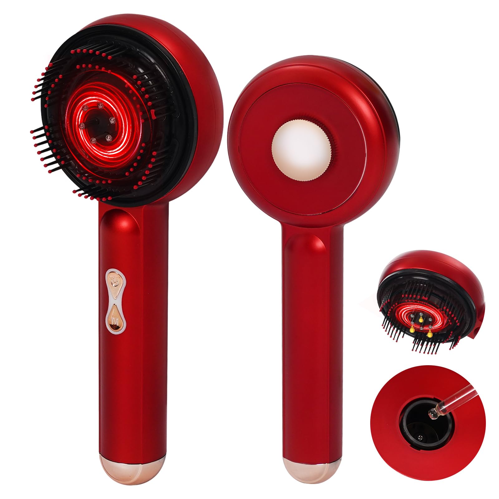 Masajeador Eléctrico del Cuero Cabelludo,3 en 1 Cepillo de Masaje para Cuero Cabelludo con 660nm Luz Roja y 3 Modos de Masaje,Crecimiento Cabello,Aplicador de Aceite para Cabello(Rojo)